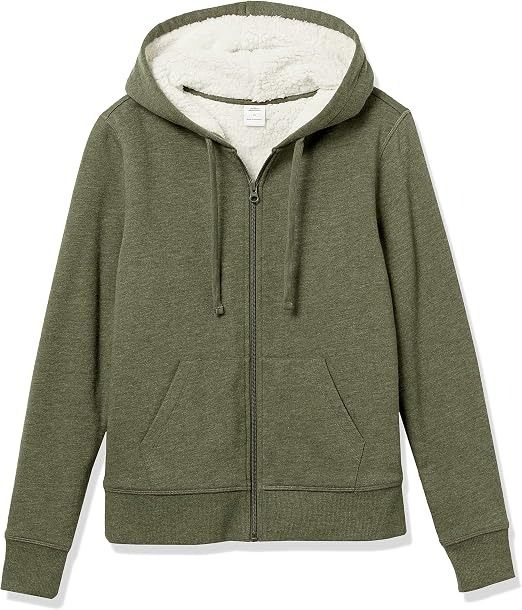 Green Zip-Up Hoodie With Sherpa Lining